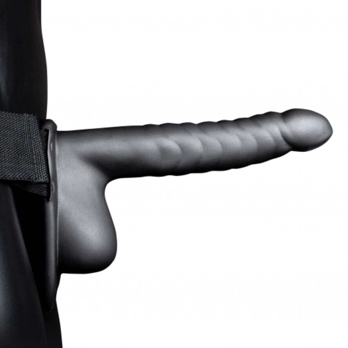 Gun Metal Ribbed Hollow Strap-On