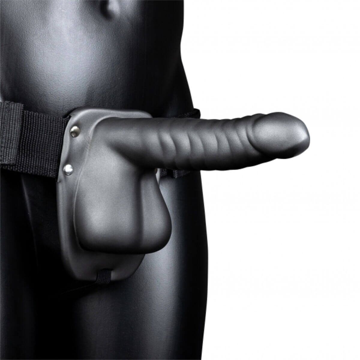 Gun Metal Ribbed Hollow Strap-On, image 5