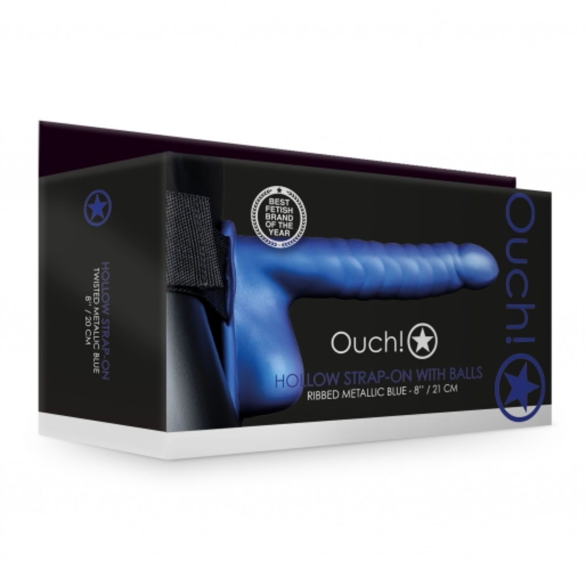 Ribbed Metallic Blue Hollow Strap-On, Bild 2