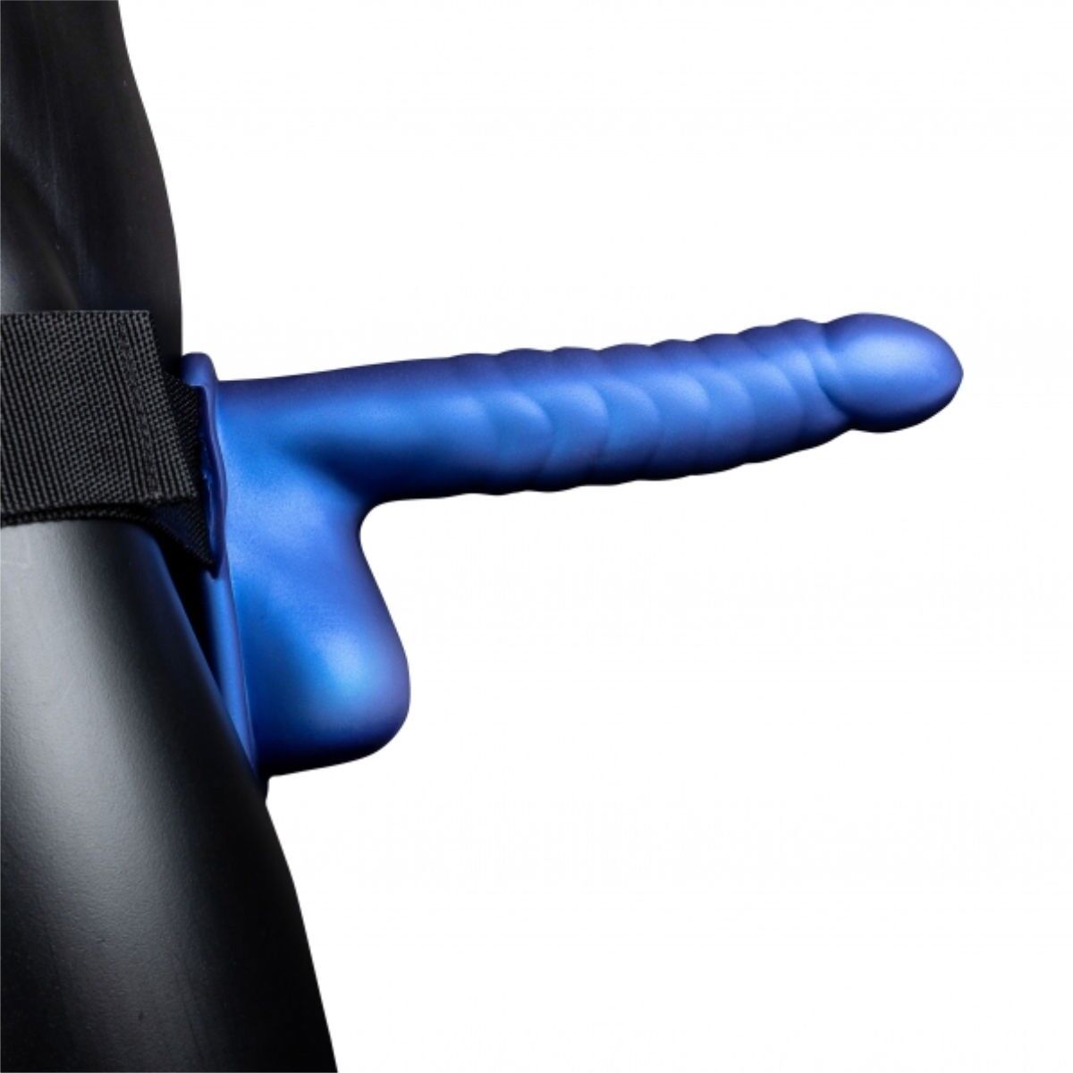 Ribbed Metallic Blue Hollow Strap-On Ribbed Metallic Blue Hollow Strap-On