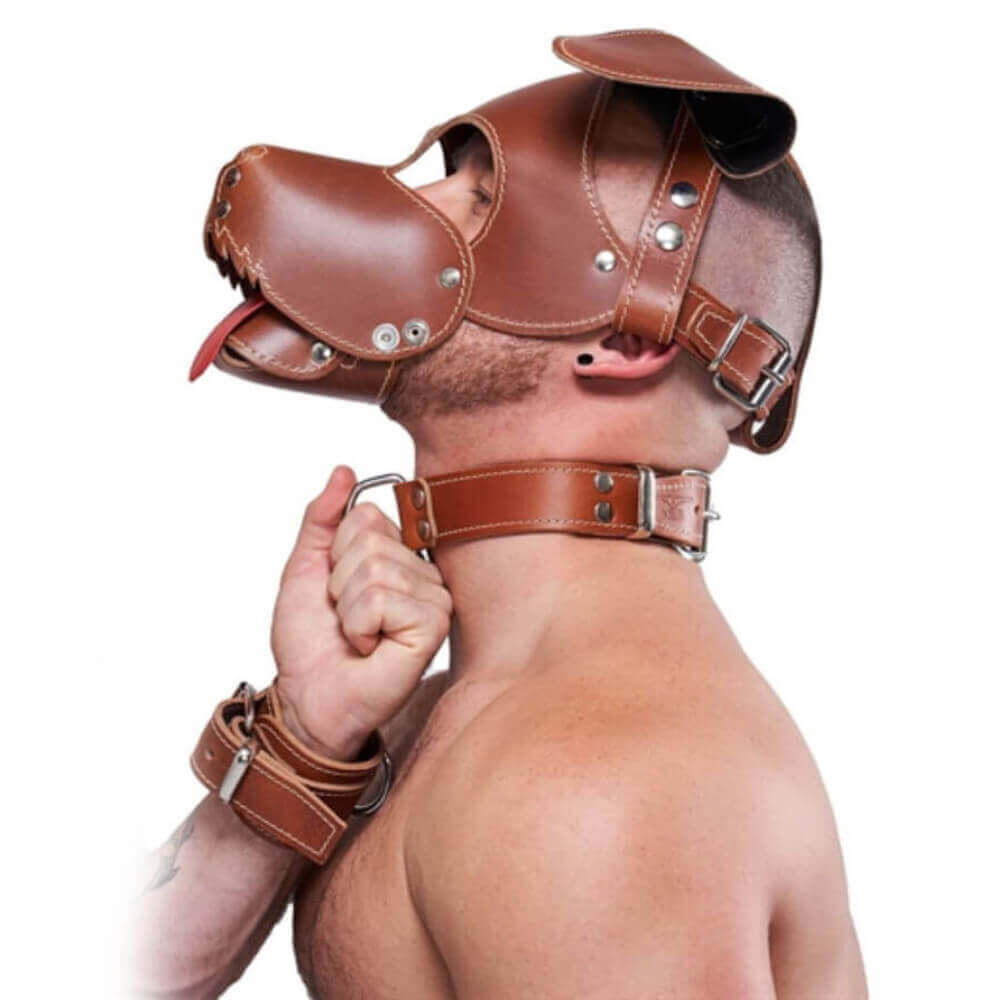 Leather Dog Mask brown - Floppy Leather Dog Mask brown - Floppy