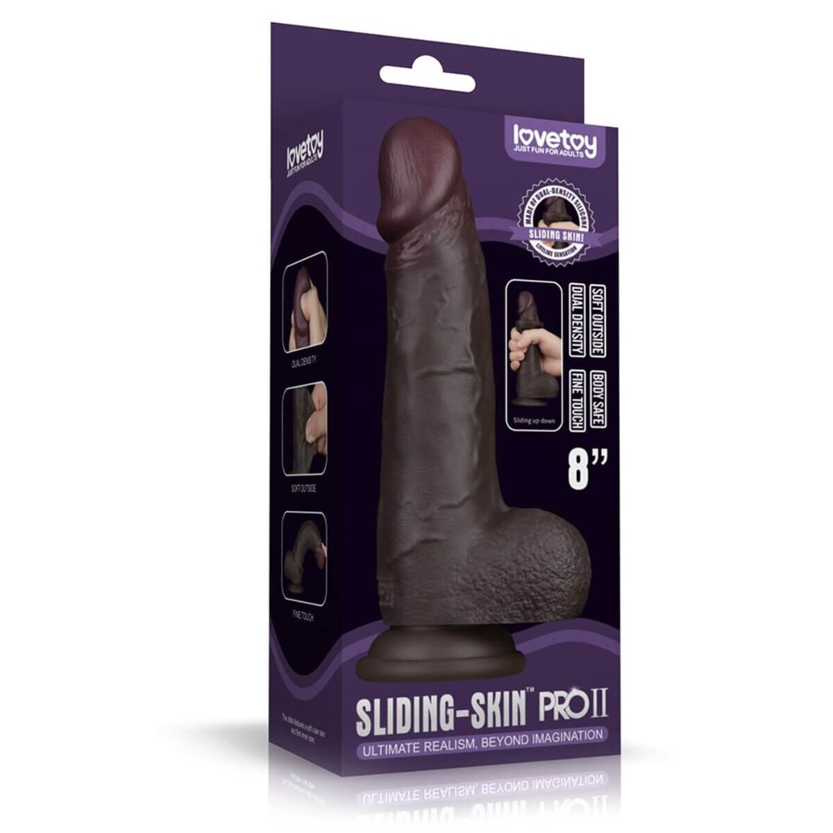 8" Sliding Skin Cock Dark Skin Tone, image 2